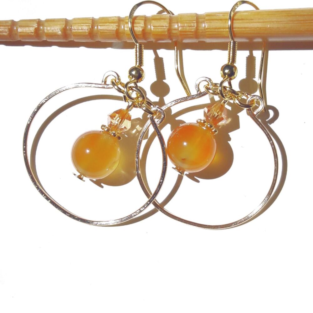 artisan earrings 613#mfs NEW boho Orange carnelian gemstone hoop dangle earrings